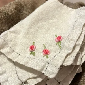 Vintage Napkins with Pink Flowers-  set of 4