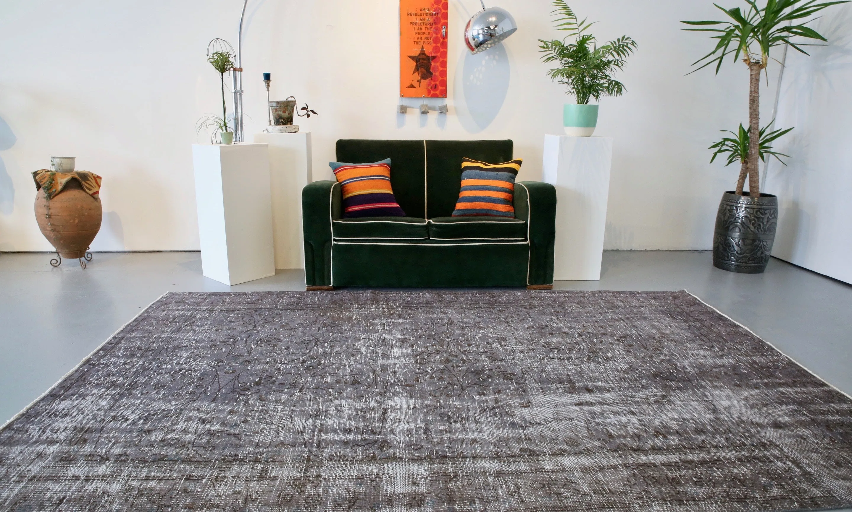 Vintage Overdyed Isparta Rug in Dark Gray 6.2ftx9.2ft