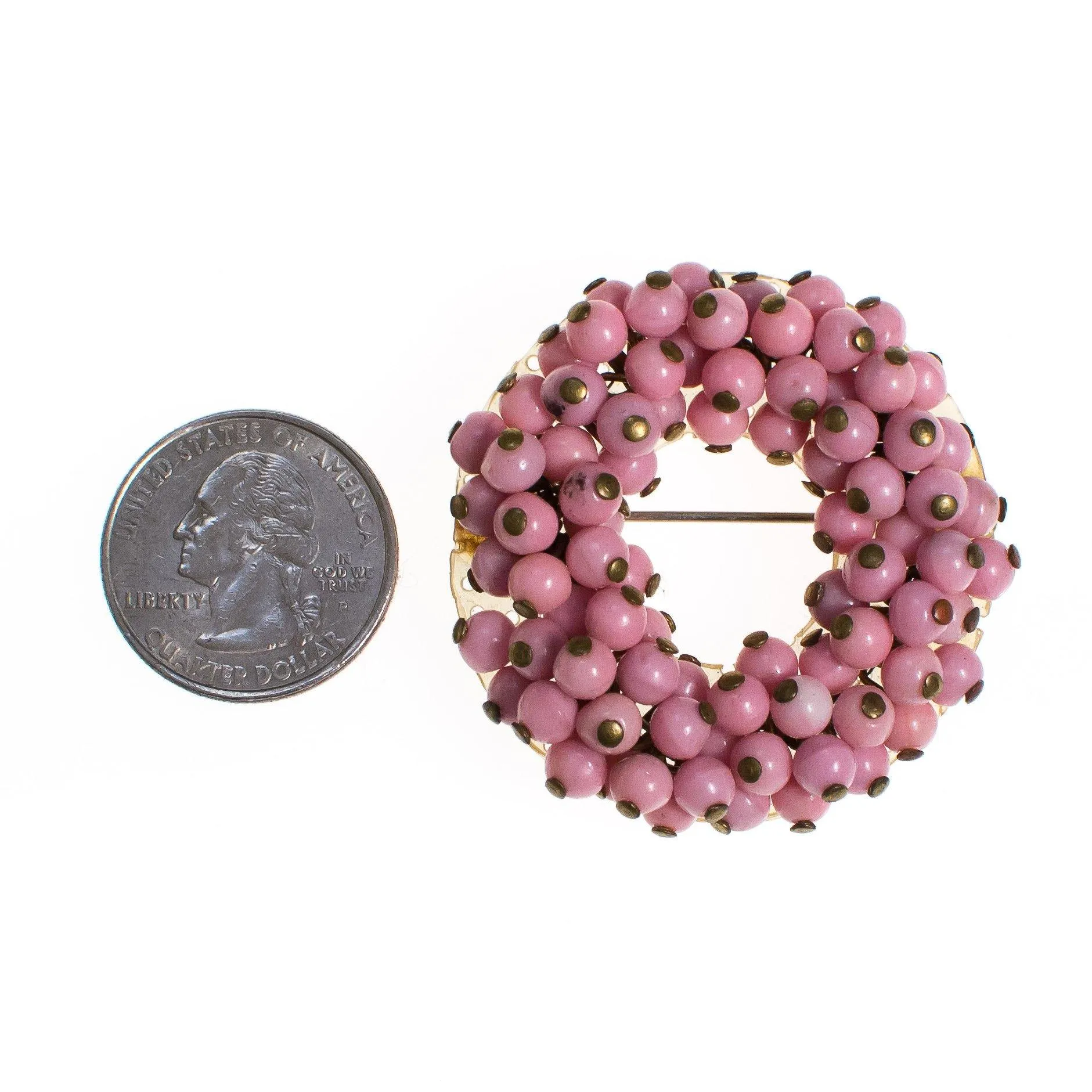 Vintage Pink Glass Beaded Brooch