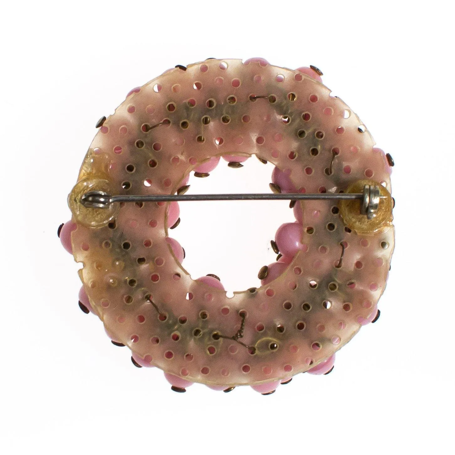 Vintage Pink Glass Beaded Brooch