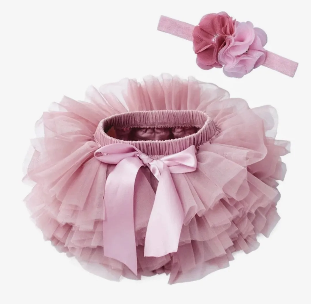 Vintage Pink Tutu Bloomer And Headband Set
