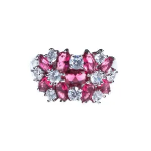 Vintage Ruby and CZ Wide Band Flower Ring