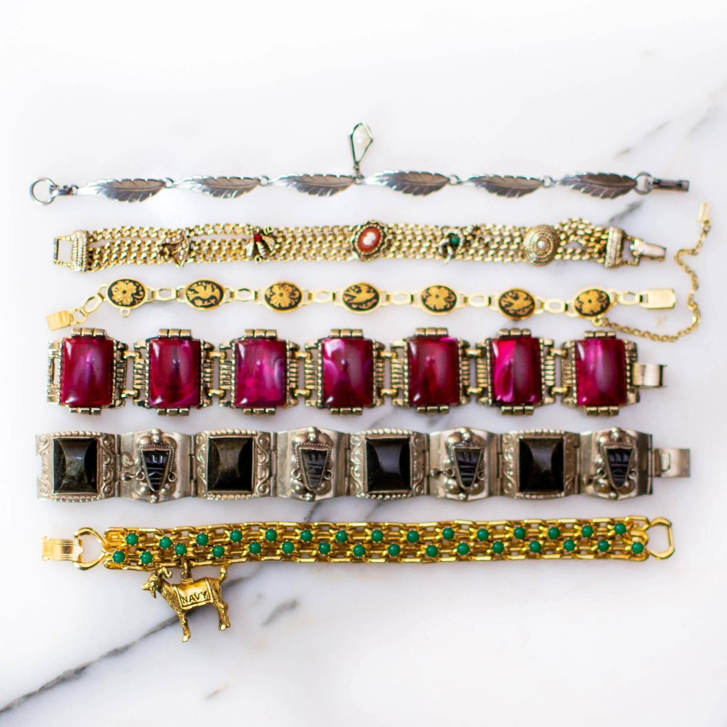Vintage Spanish Damascene Bracelet Black with Gold Bird Design