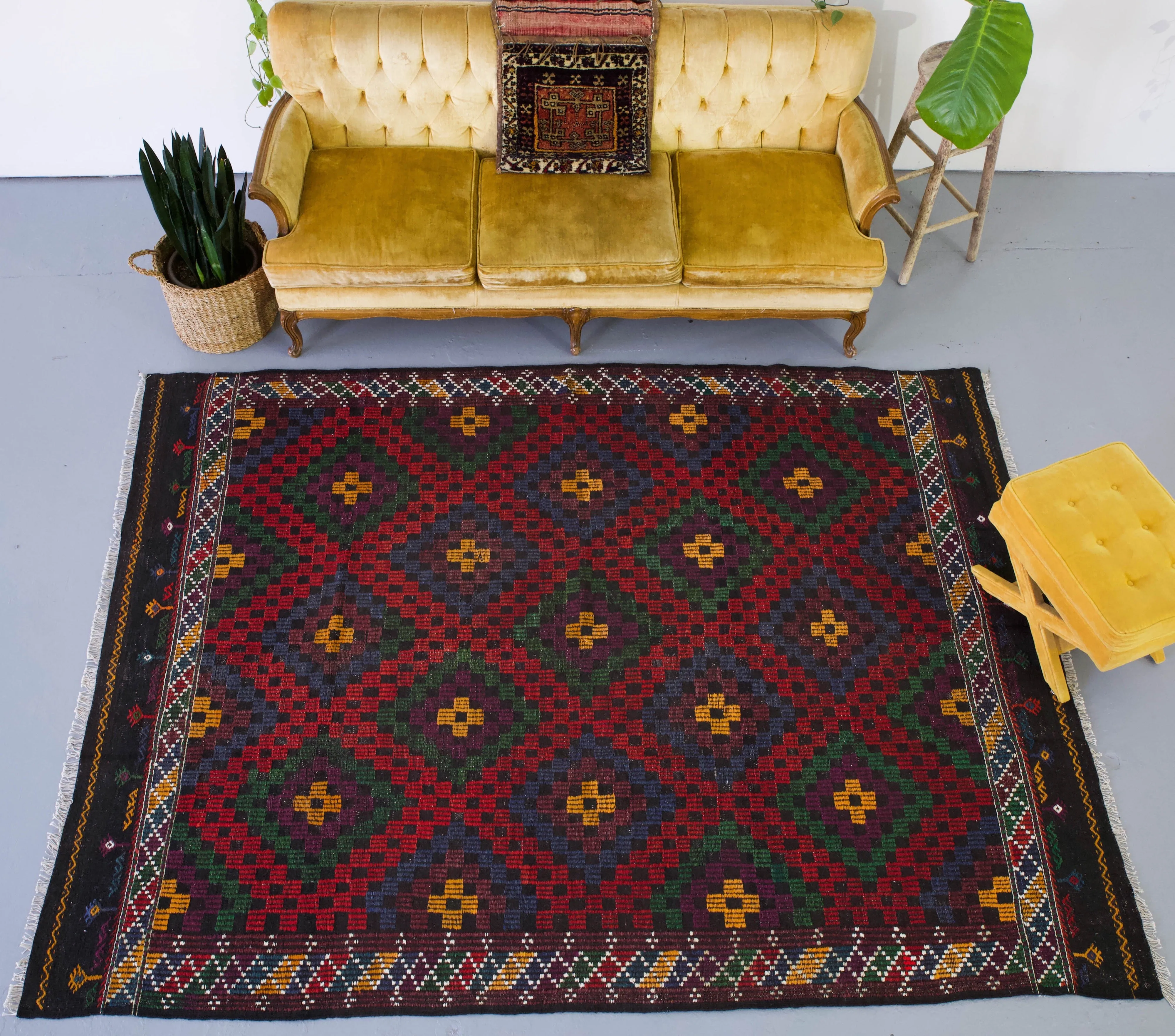 Vintage Turkish Anatolian Cicim Kilim Rug 6'9"x9'4"