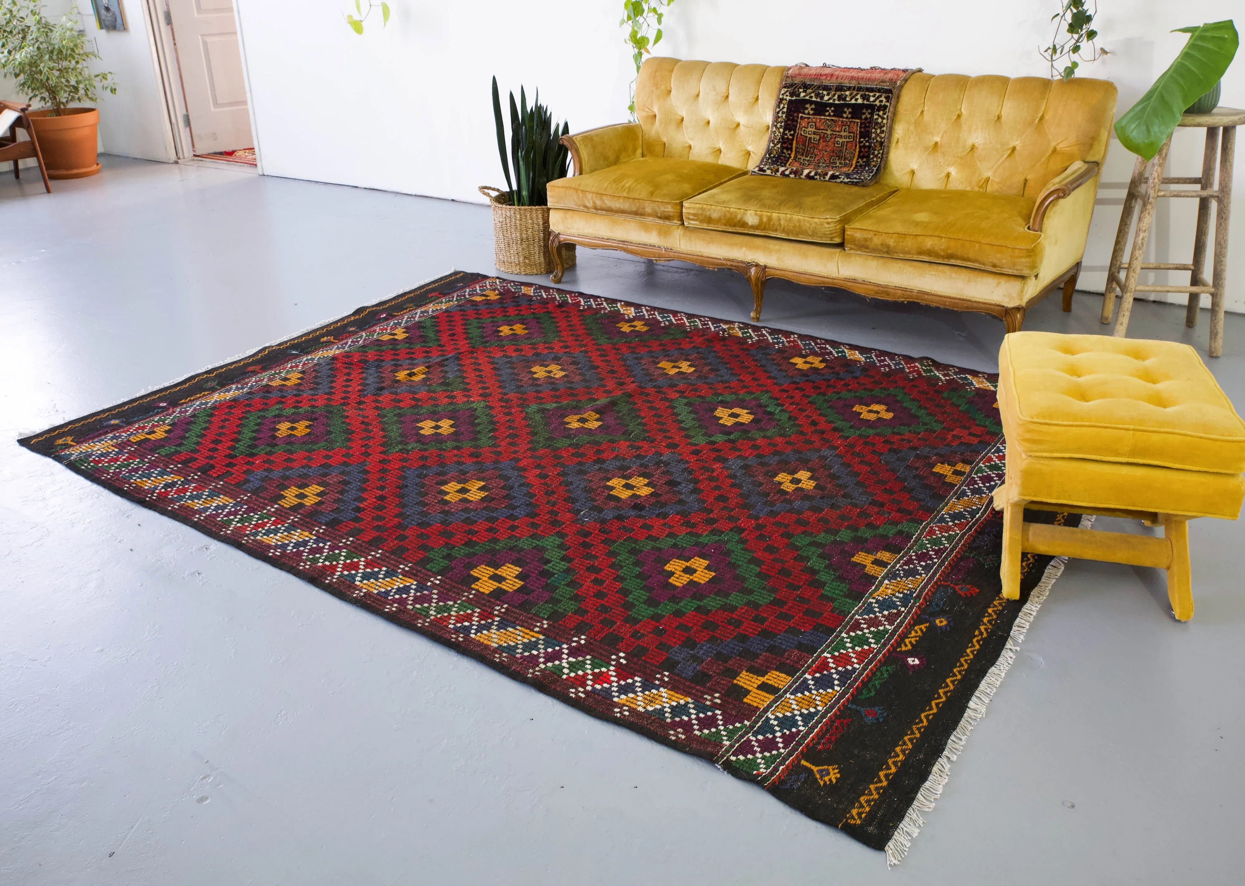 Vintage Turkish Anatolian Cicim Kilim Rug 6'9"x9'4"