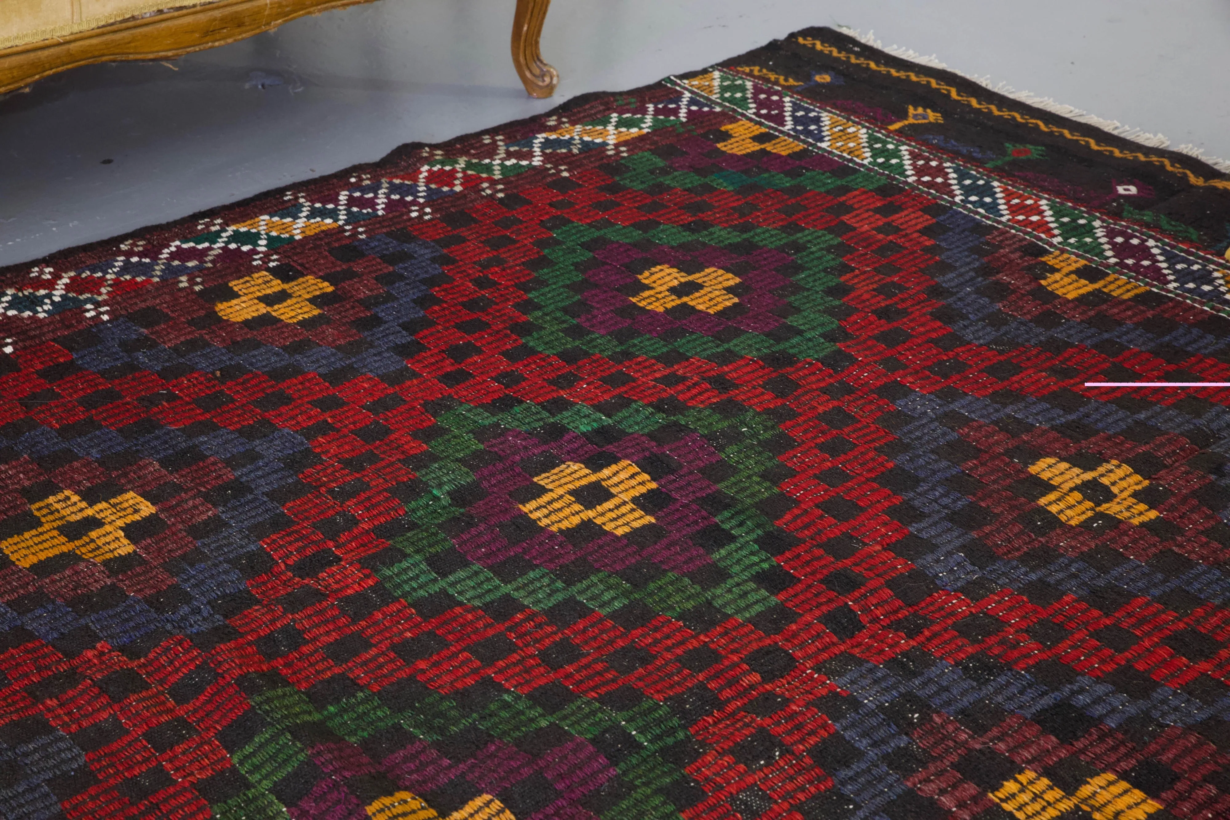 Vintage Turkish Anatolian Cicim Kilim Rug 6'9"x9'4"