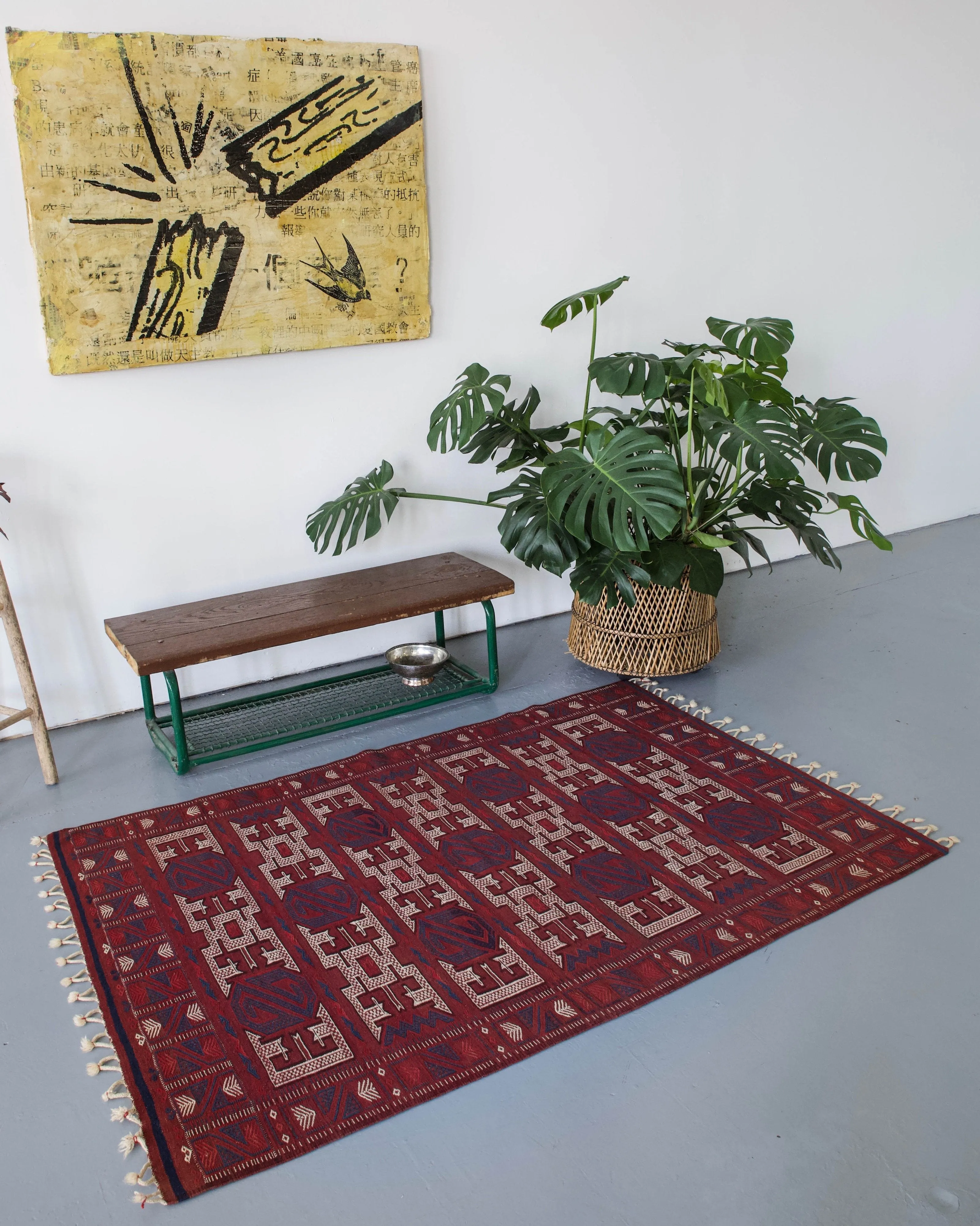 Vintage Turkish Balikesir Yuncu Kilim Rug