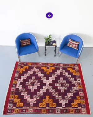 Vintage Turkish Kozak Cicim Kilim Rug 4'10"x7'