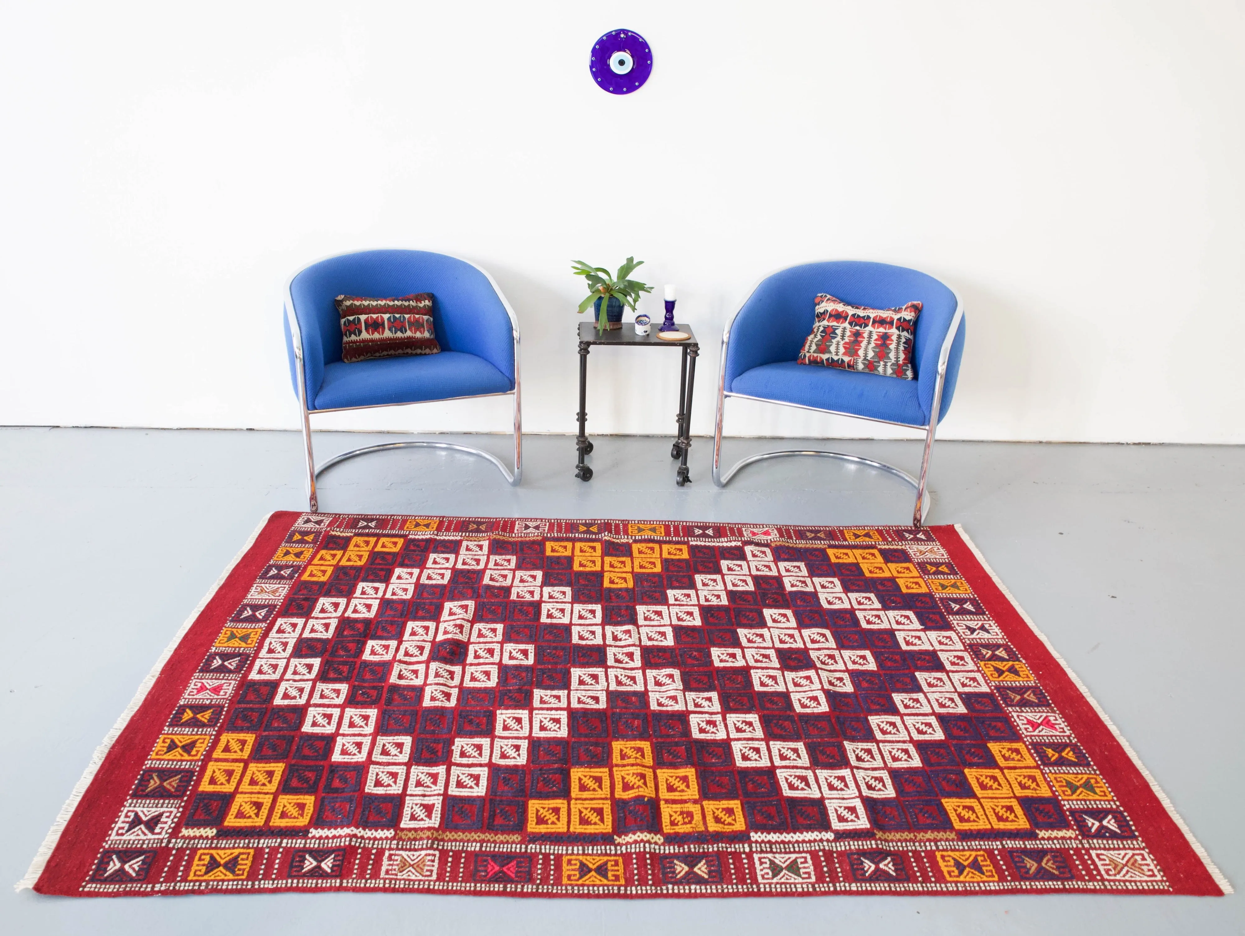 Vintage Turkish Kozak Cicim Kilim Rug 4'10"x7'
