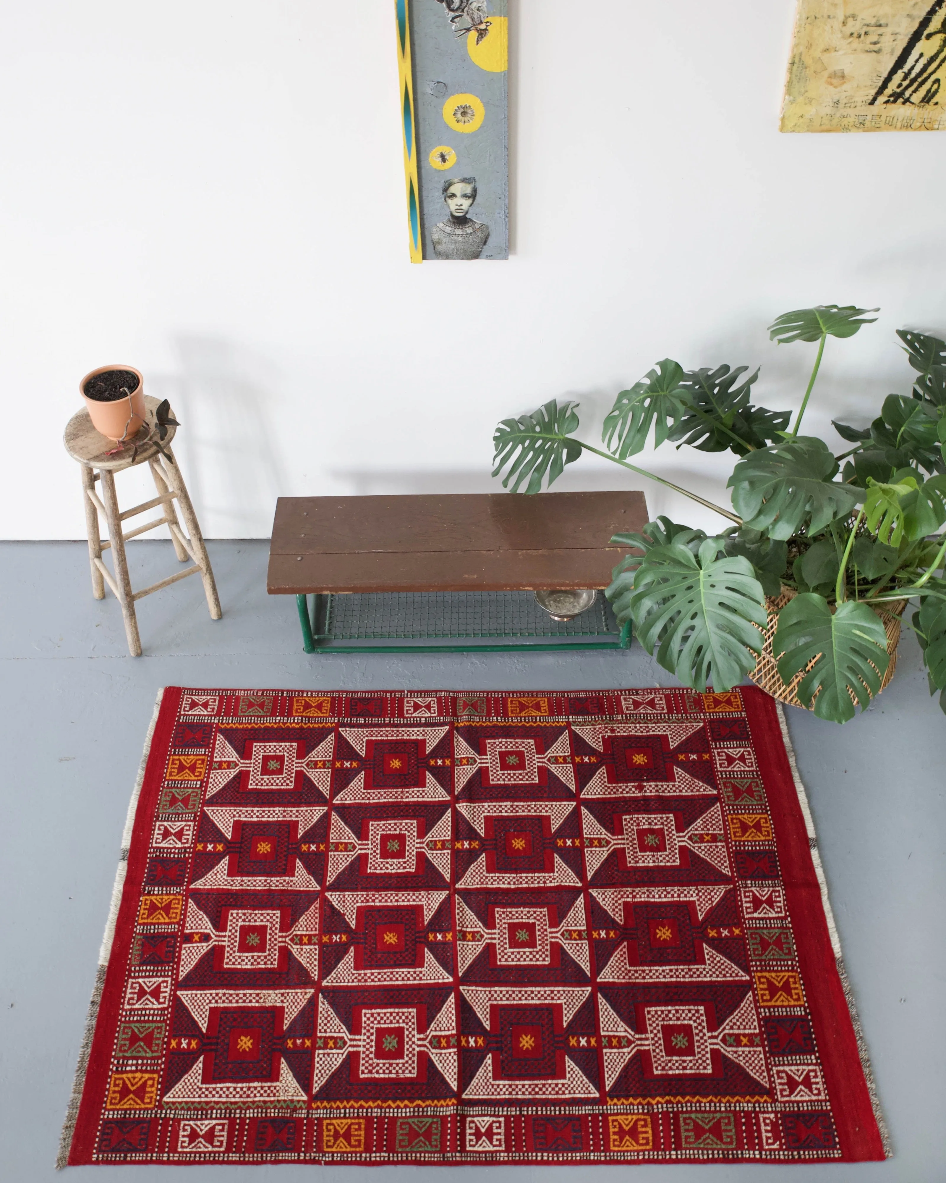 Vintage Turkish Kozak Cicim Kilim Rug 4'7"x6'5"