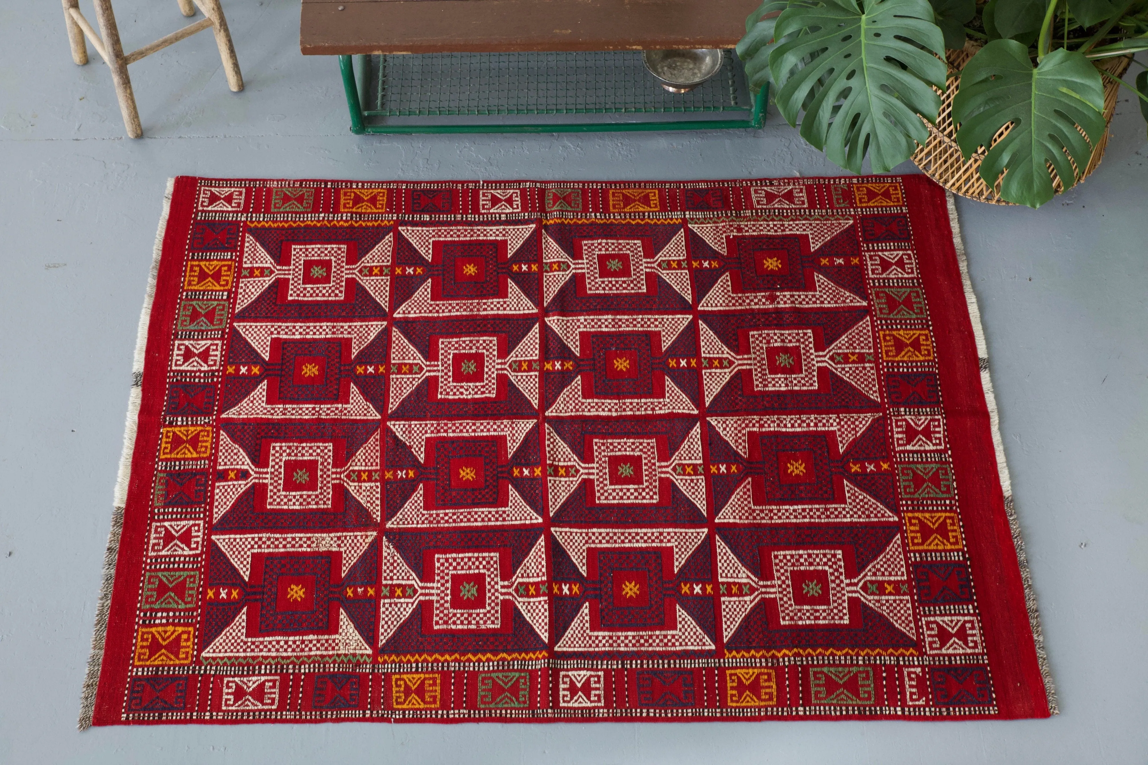 Vintage Turkish Kozak Cicim Kilim Rug 4'7"x6'5"