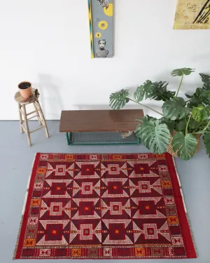 Vintage Turkish Kozak Cicim Kilim Rug 4'7"x6'5"