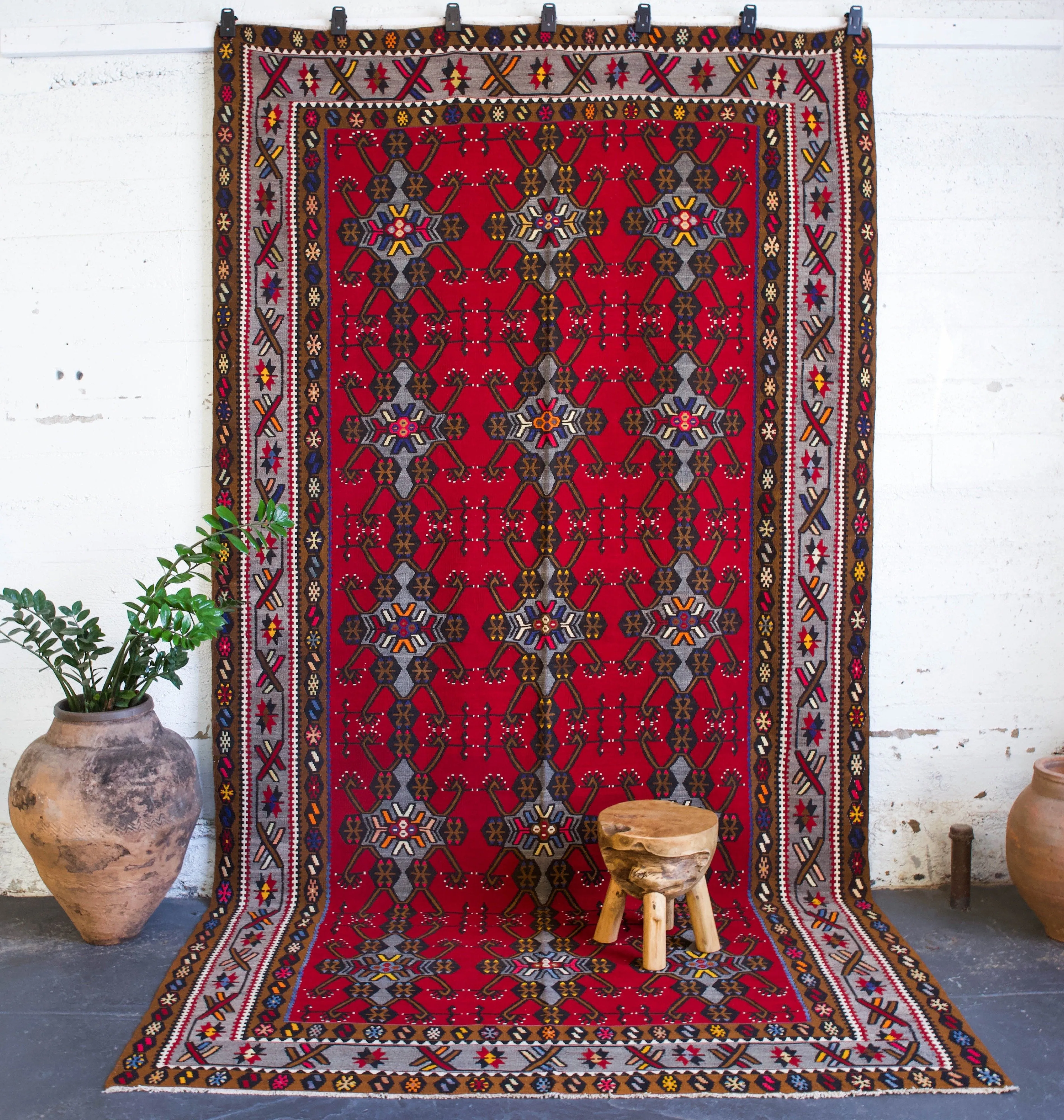 Vintage Turkish Maras Kilim Rug 7'x13'
