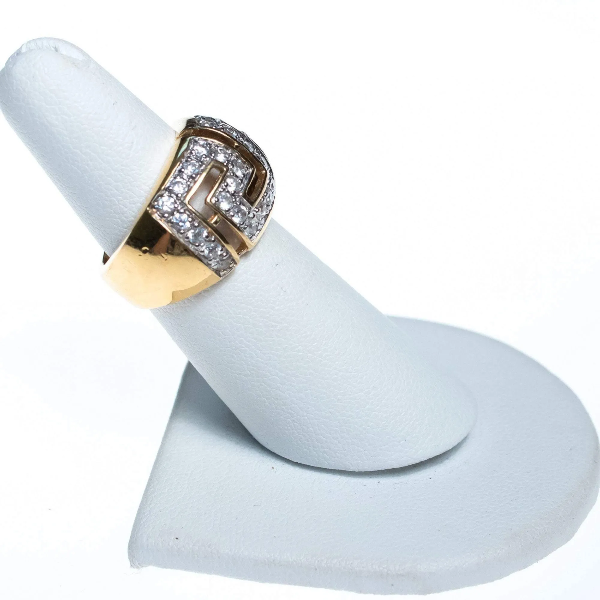 Vintage Wide Band Geometric CZ Ring set in 18kt Gold Plate and Sterling Silver