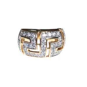 Vintage Wide Band Geometric CZ Ring set in 18kt Gold Plate and Sterling Silver