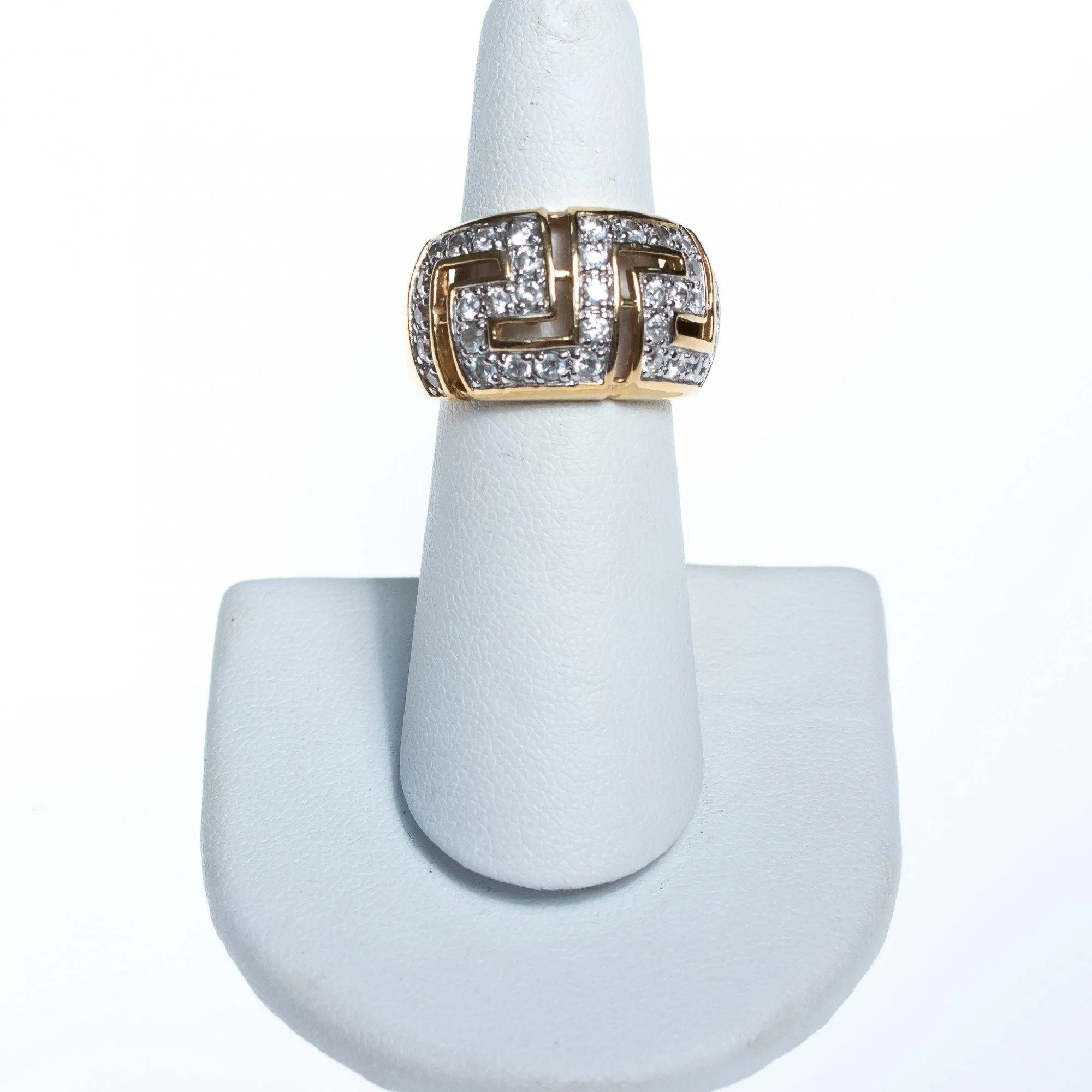 Vintage Wide Band Geometric CZ Ring set in 18kt Gold Plate and Sterling Silver