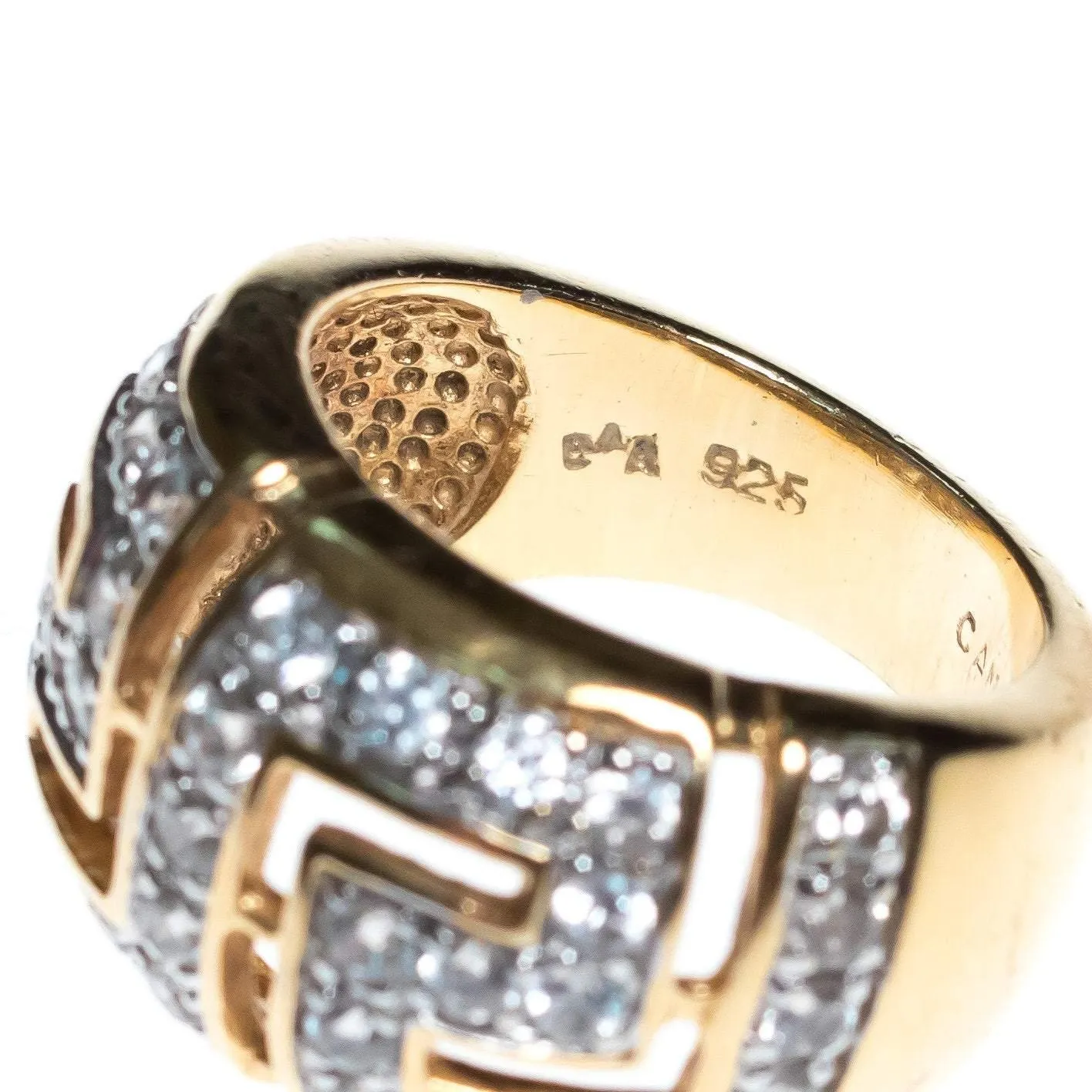 Vintage Wide Band Geometric CZ Ring set in 18kt Gold Plate and Sterling Silver