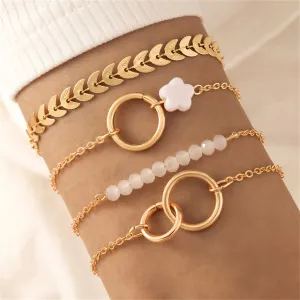 White Acrylic & 18K Gold-Plated Flower Wheat Bracelet Set