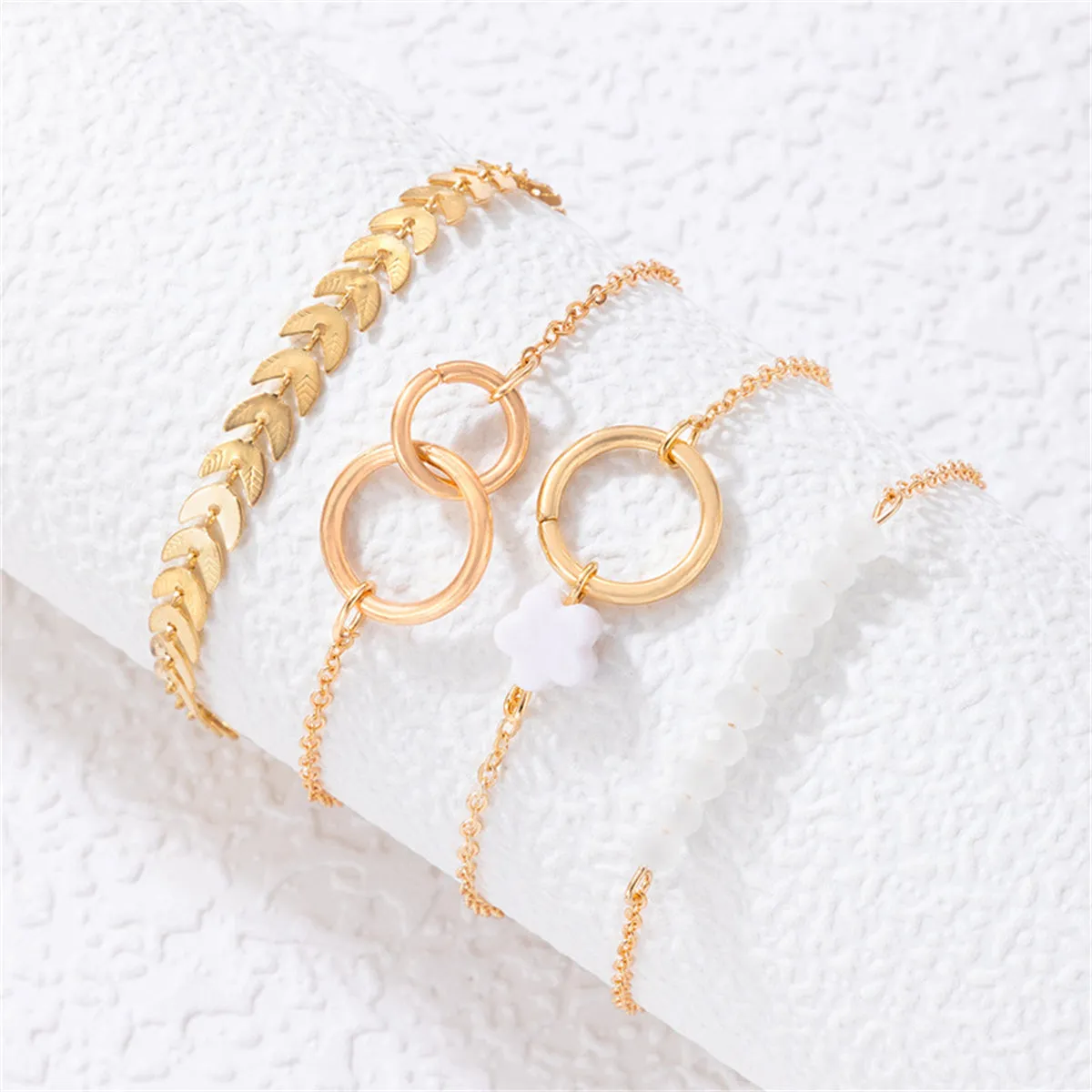 White Acrylic & 18K Gold-Plated Flower Wheat Bracelet Set