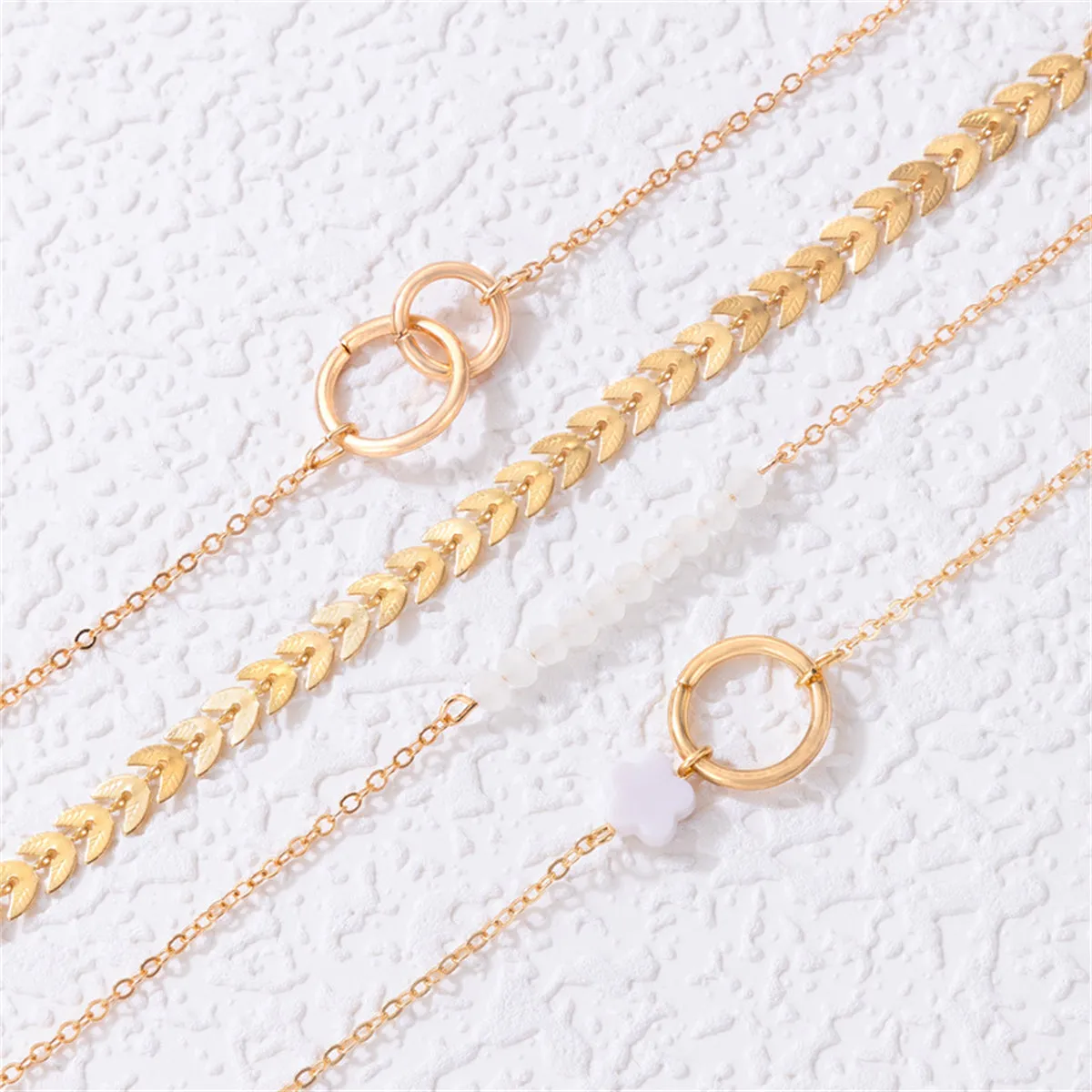 White Acrylic & 18K Gold-Plated Flower Wheat Bracelet Set