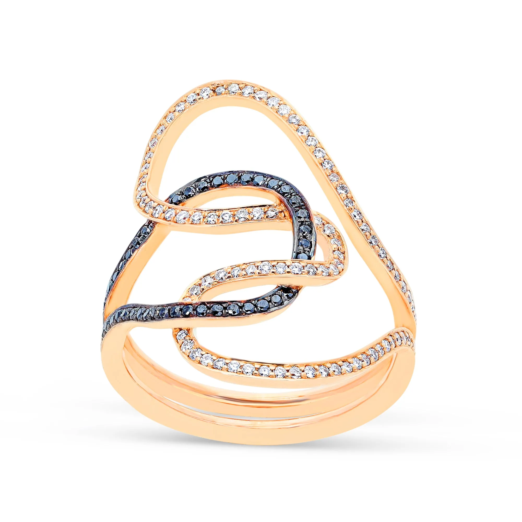 White and Black Diamond Abstract Loop Ring in Rose Gold