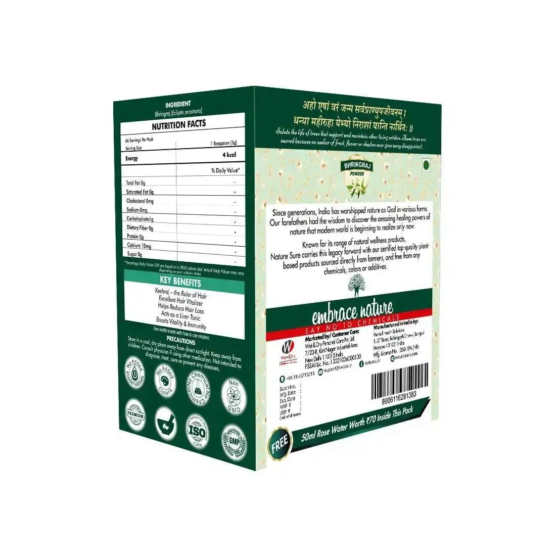 Wholesale | B2B | Bulk Order - Nature Sure Bhringraj Powder 60 Units (200g with Rose Water 50ml Each)