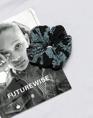 XL Scrunchie in Dragon Flower Black and Mint