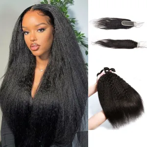 Yaki Straight 4 Bundles and 2x6 Closure Raw India Unprocessed Virgin Human Hair