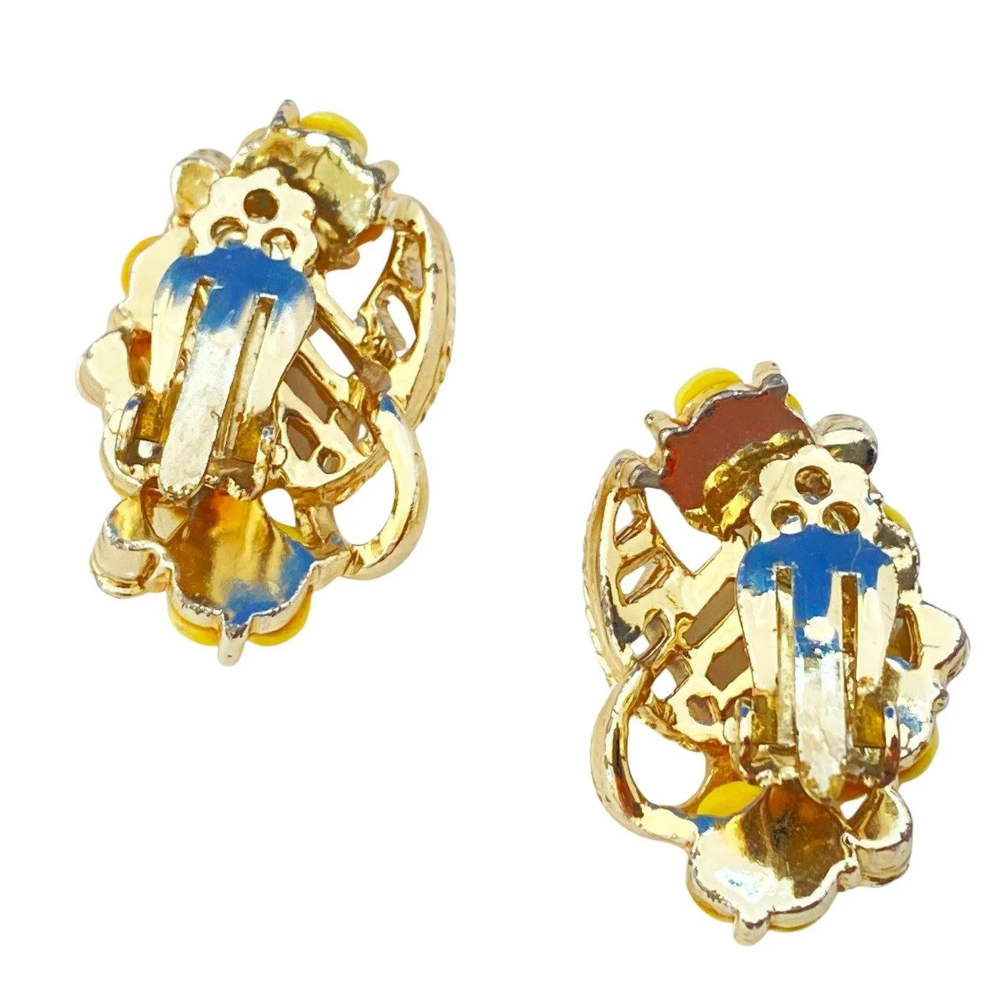 Yellow Daisy and Aurora Borealis Rhinestone Statement Earrings