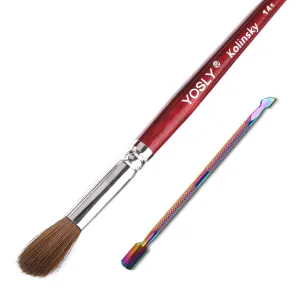 Yosly Acrylic Nail Brush and Cuticle Pusher, 100% Kolinsky Nail Art Brush for Acrylic False Nail, Red-Wood Pen, Non-Forked and Non-Clumping Nib, For French Nail. (8#) (8#)